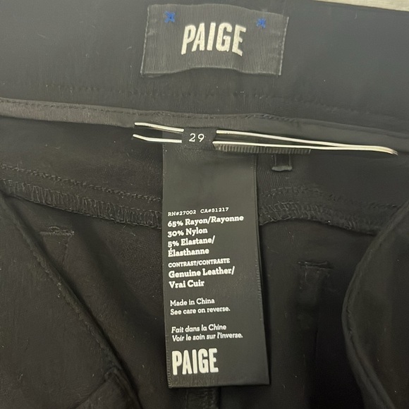 Paige Black Skinny Pants with Leather Tuxedo Stripe - Picture 9 of 13